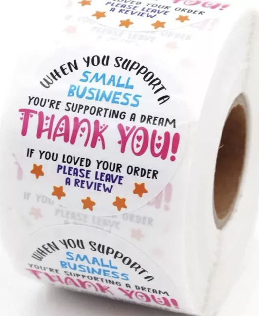 Thank You Stickers -3.8cm- Large -Colourful- 50/100/500pcs- Seal, Small Business