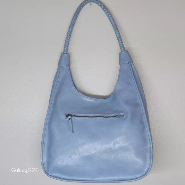 Women's Time and Tru Handbag Purse Blue Hobo Tote Shoulder Bag Faux Leather