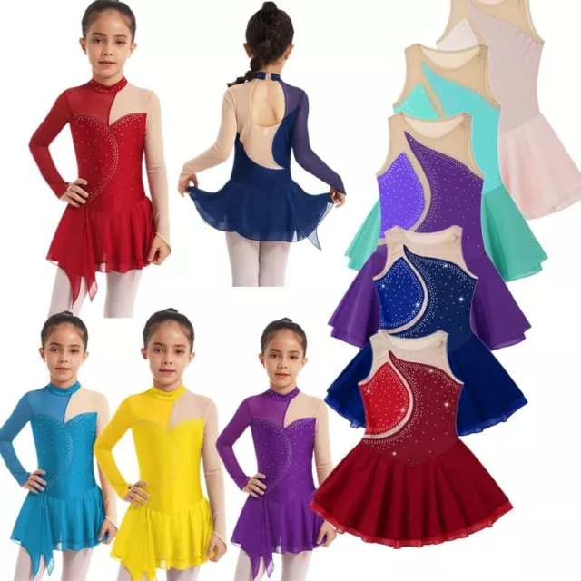 Tiaobug Kinder Mädchen Rollschuhkleid Eiskunstlauf Kleid Ballettkleid mit Strass