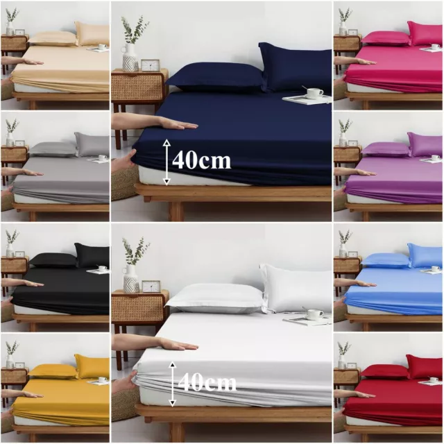 40Cm Fitted Sheet 100% Egyptian Cotton Bed Sheets Single Double Super King Size