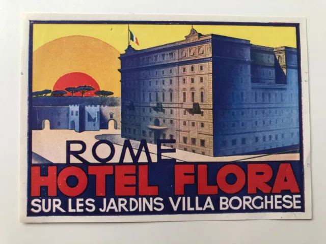 Vintage Hotel Flora Rome Italy Luggage / Baggage Label