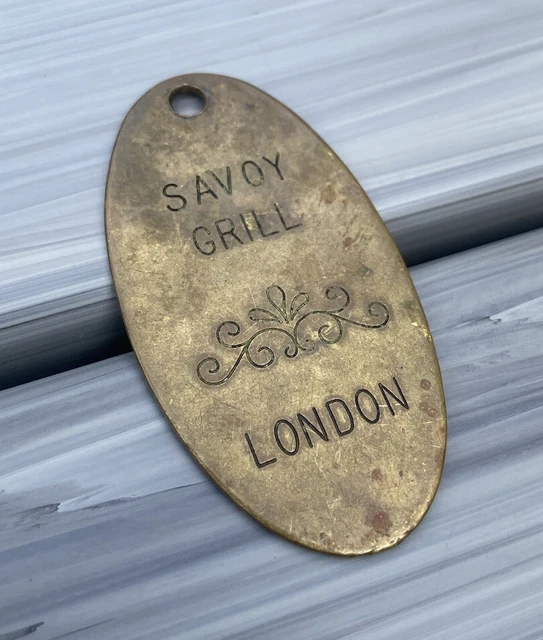 SAVOY GRILL BRASS Hotel Key Tag London Lowell Sigmund 1976 Vintage 19.