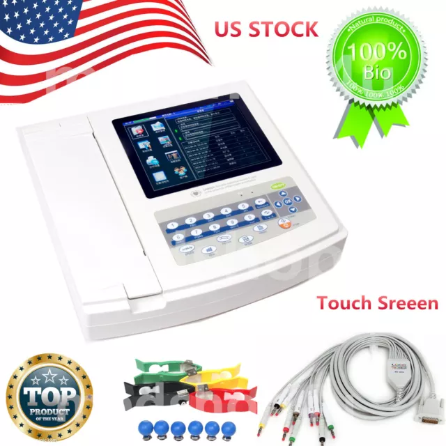 FDA Digital 12-lead 12-channel Electrocardiograph ECG/EKG Machine Heart Rate USA