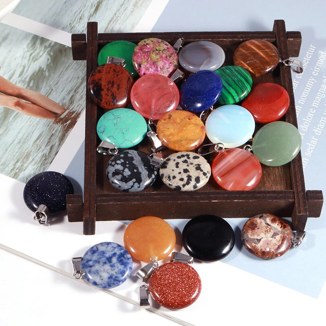 Natural healing crystal round stone pendant charms for jewelry making 30pcs
