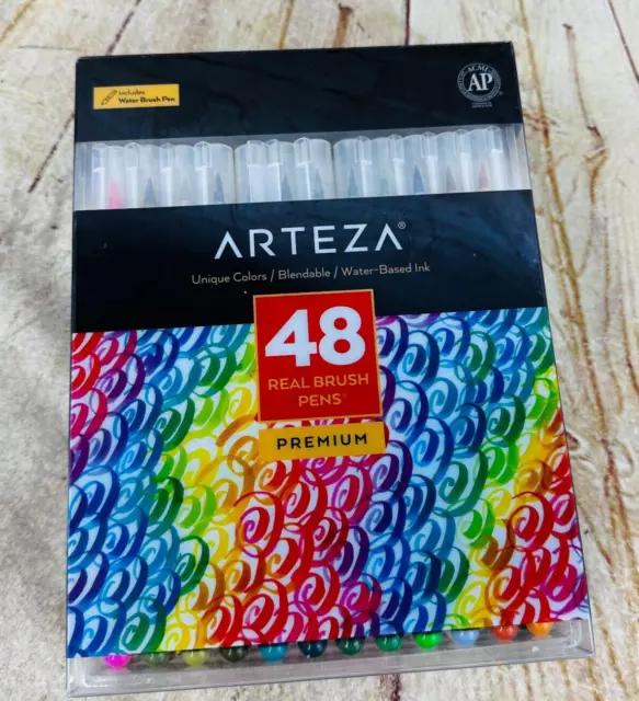 Arteza Real Brush Pens, 48 Colours for Watercolour Painting with Flexible Nylon