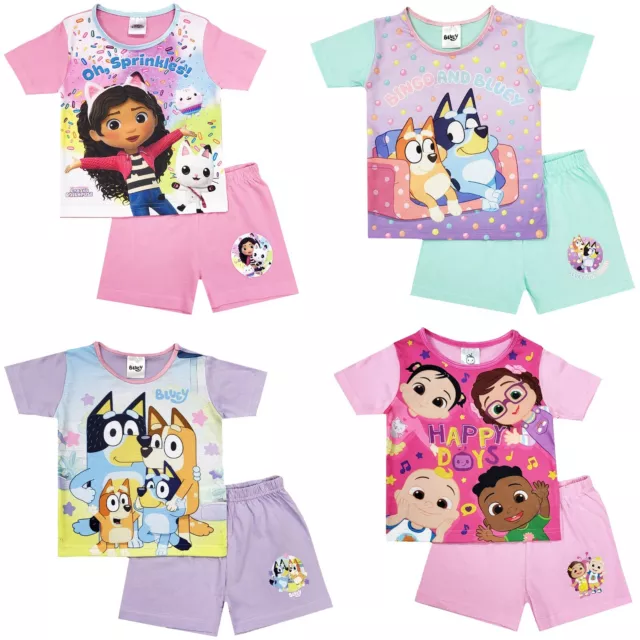 Girls Gabbys Dollhouse Bluey Cocomelon Duggee Paw Short Pyjamas 9 Mth-5 Years