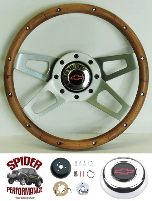 1953-1954 Chevy Bel Air 150 210 steering wheel Red Bowtie 13 1/2" WALNUT 4 SPOKE