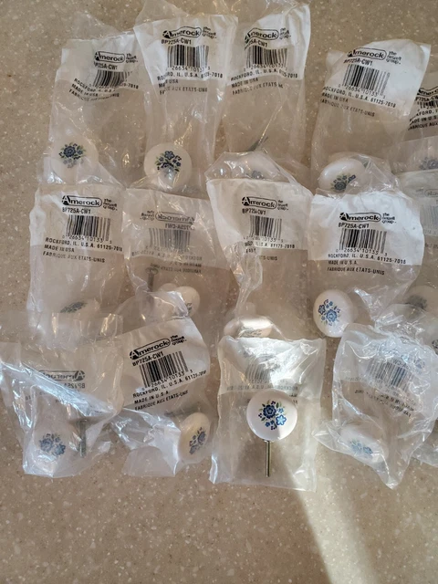 Lot of 16 AMEROCK BP725A-CW1 CABINET KNOB WHITE W/FLOWERS