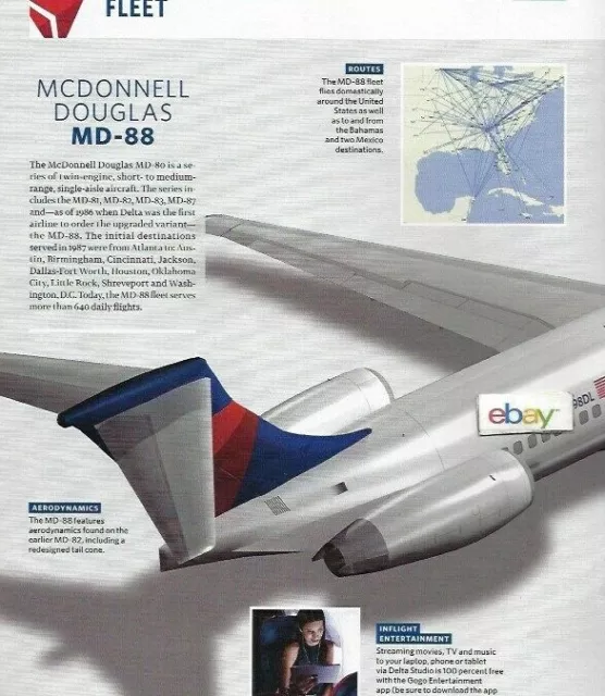 Delta Air Lines 2017 Mcdonnell Douglas Md-88 2 Pg Article Cutaway Drawing Foley