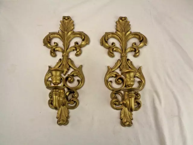 Mid-Century Burwood Gold Hollywood Regency Candle Wall Sconces (2)  #4422