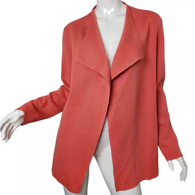 Eileen Fisher Silk Cotton Open Sweater Jacket Cardigan S Small Coral Thick Knit