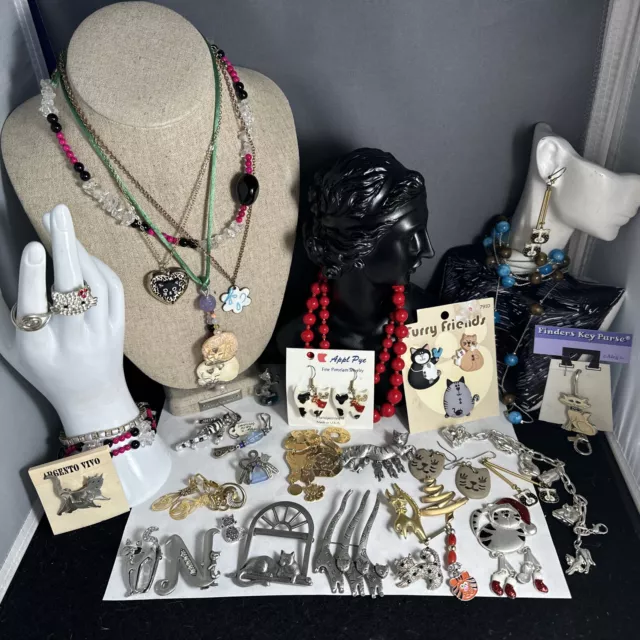 Estate Jewelry Lot Includes Sterling Cats Laurel Burch Appl Pie Argento Vivo JJ