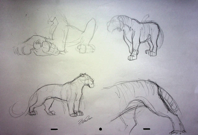 BEN RUSH  SIGNED Hand Drawn Character Shere Khan JUNGLE BOOK 1967 Pencil Art