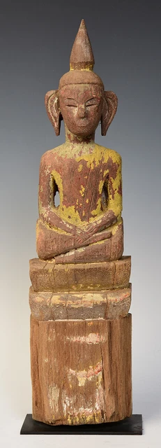 19th Century, Antique Laos Wooden Seated Buddha