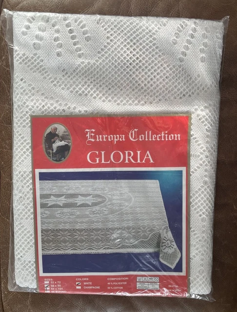 Vintage Europa Collection GLORIA Tablecloth WHITE Lace 60x90 Rectangle Stars NEW