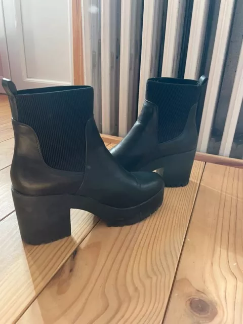Bottine Boots Talon Compense Plateforme Noir T 38 Bi Matiere Elastique Pimkie