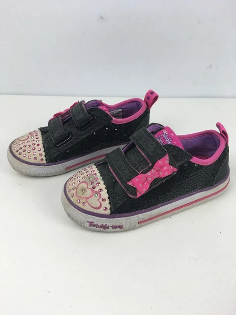 GIRLS SKECHERS TWINKLE Toes Uk 9 Eu 26 Black Pink Glitter Sparkle Trainers Shoes 9.99 PicClick UK