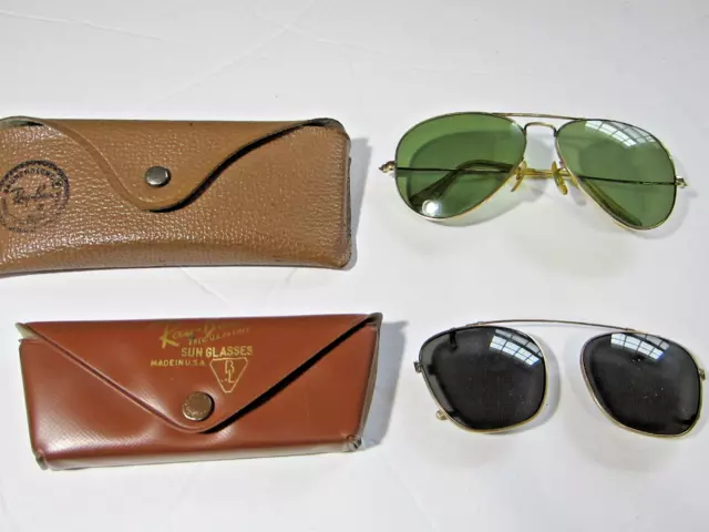 2 Vtg  Bausch Lomb Ray Ban Gold Frame Aviator Sunglasses Cases  American Optical