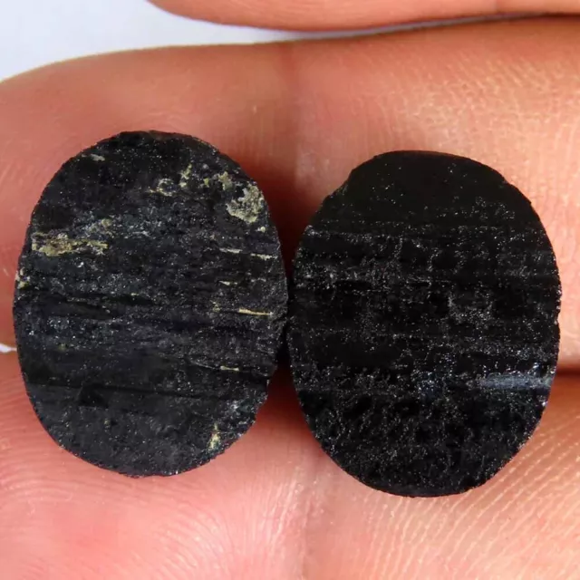 27.90Cts.100%Natural Black Druzy Tourmaline oval Pair Cab 12x16x6mm Top Gems