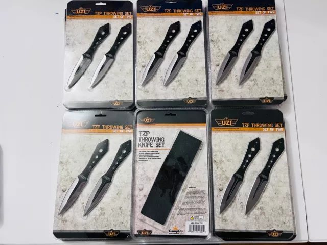 New 12 Knife Set (6) 2 Pack UZI TZP Throwing Knife Set 8" Stainless Steel Blade