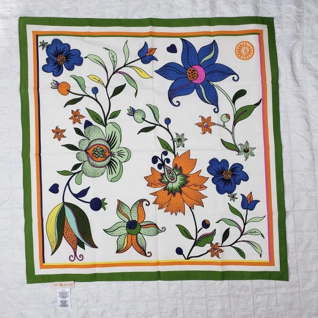 tory burch printed floral cotton scarf/ Pocket Square 24" Square
