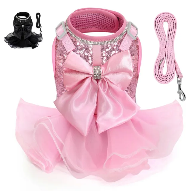 Dog Harness Dresses for Small Dogs Girl Cute Pet Puppy Cat Vest Clothes & Leash