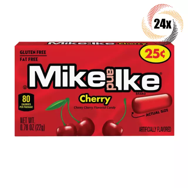 Full Box 24x Packs Mike & Ike Cherry Flavored Chewy Candy | .78oz | Fat Free