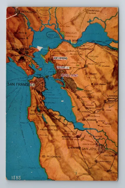CA-California, Aerial View Of Map, Landmarks, Antique, Vintage Postcard