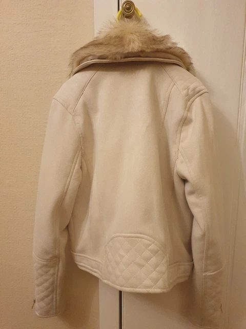 Girls River Island Cream Faux Suede & Faux Fur Collar Jacket Age 9-10 Years 3