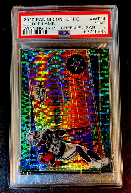 2020 Contenders Optic Ceedee Lamb Rookie Green Pulsar Winning Tickets /27 Psa 9