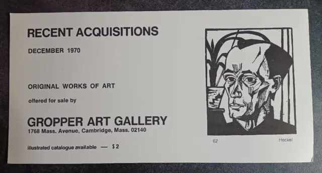 1970 Recent Acquisitions Gropper Art Gallery Cambridge Heckel woodcut invitation