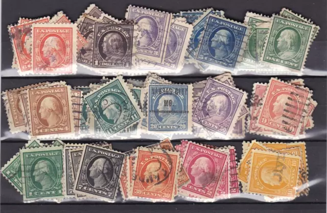 Washington Franklin great group of 75 unidentified issues; 5 of each shown (P40)