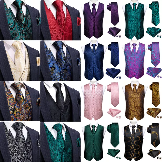 Wedding Formal Casual Mens Waistcoat Silk Vest Hankie Cufflinks Set Formal Work