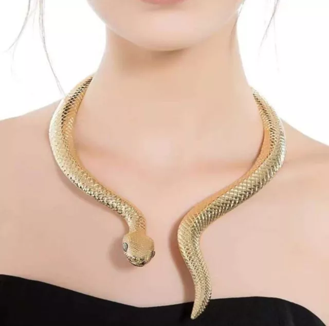 Snake Collar Serpent Necklace Gold Rhinestone Choker Southwestern Bohemian NEW