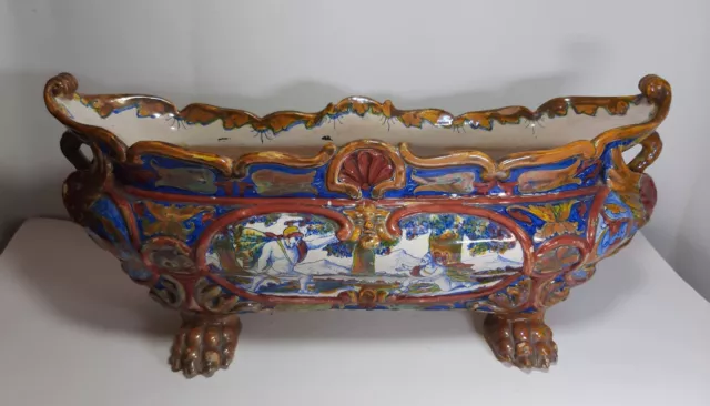 Antico Museale Grande Centrotavola ALFREDO SANTARELLI Maiolica Lustro cm 50