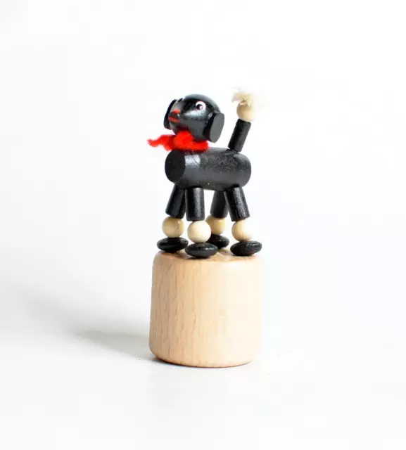 Jouet en Bois Figurine Dansante Caniche Noir Hauteur = 7,5cm Neuf Wiggle Stable