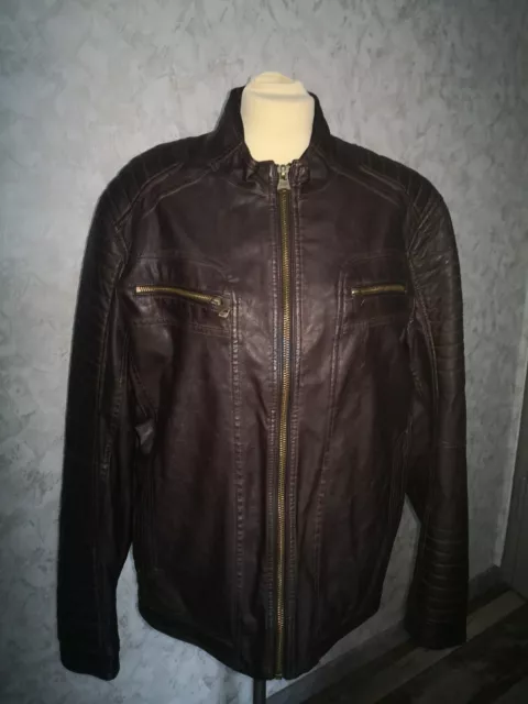 Tom Tailor Braune Biker Leder Jacke Kunstleder in Grösse XL.