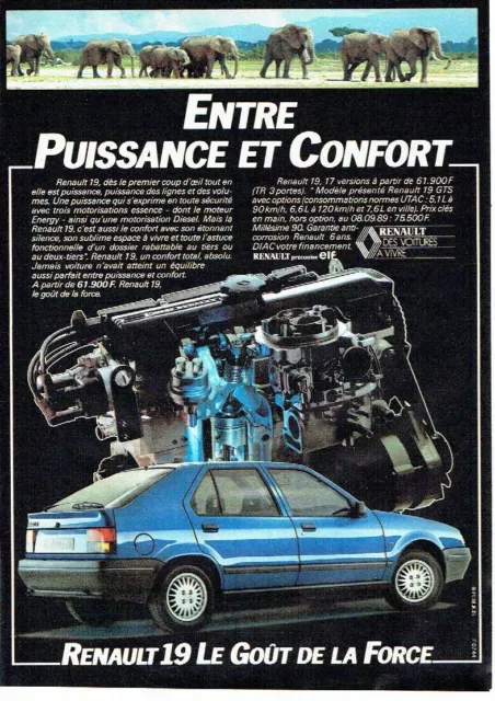 Publicité Advertising   077  1989  la Renault 19 GTS R19