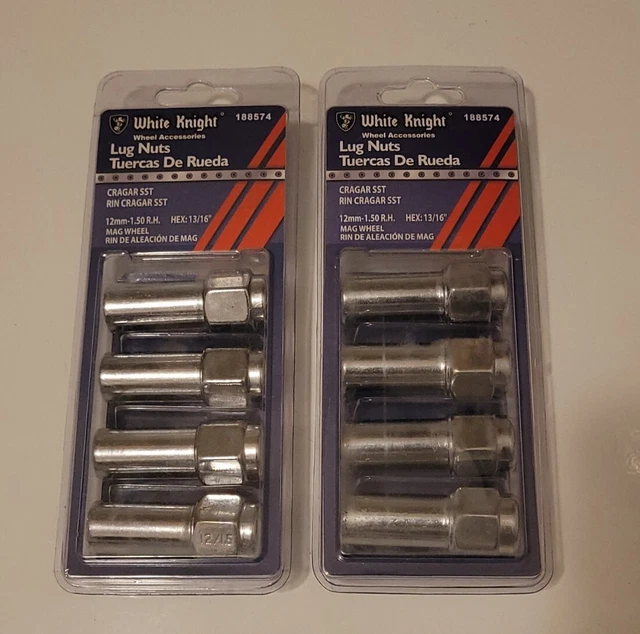 2 White Knight 188574 Wheel Lug Nuts - 12mm-1.50 RIN Cragar SST Mag 13/16" Hex