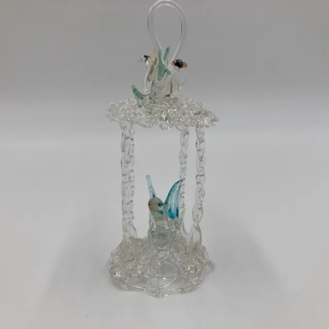 Vintage Hand Blown Spun Art Glass Figurine Bird Feeder 3 Birds