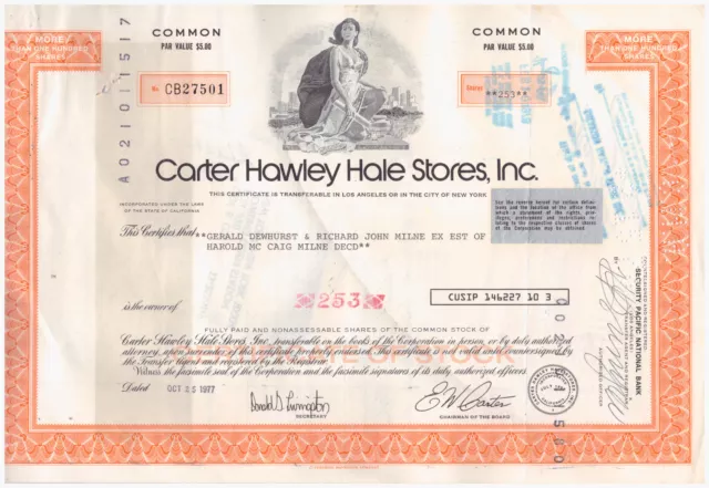 Aktie USA Stock Wertpapier Carter Hawley Hale Stores -- 1977