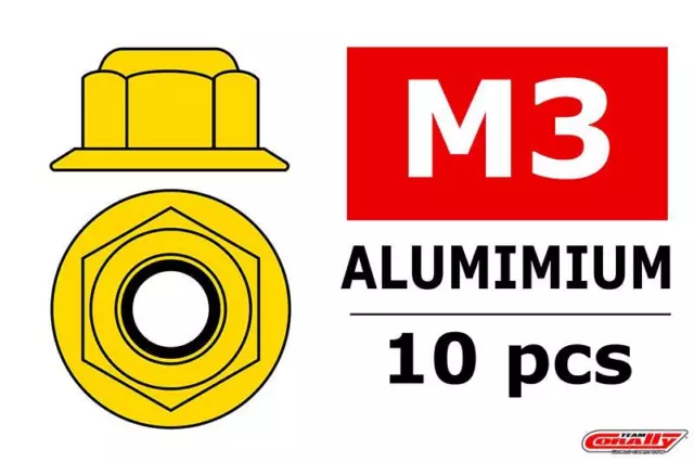 Dado esagonale in alluminio Team Corally Autosicurante M3 con cintura oro 10 pz/C
