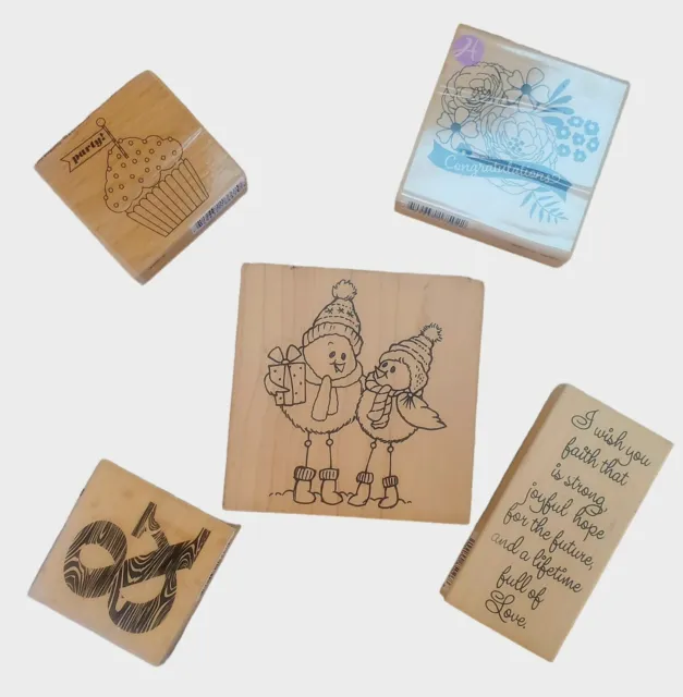 Wooden Rubber Stamp LOT of 5 New Studio G Recollections Stampendous Craft Smart