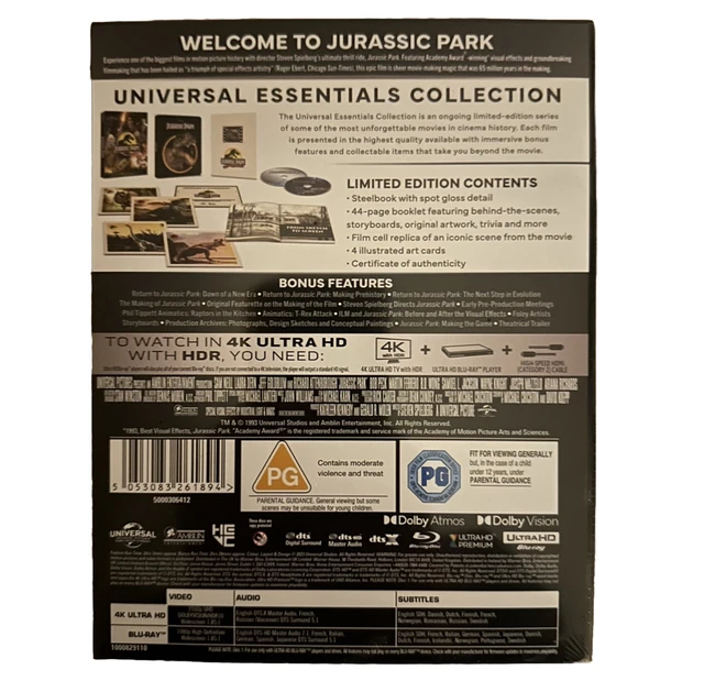 JURASSIC PARK 30TH Anniversary Collectors Ed 4K UHD Blu-Ray Steelbook ...