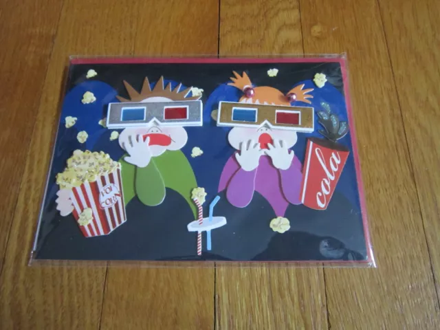 NEW Burgoyne Blank Greeting Note Card Scary Movies Popcorn Kids 3D Glasses ART