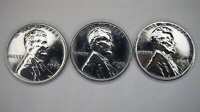 1943 P D S **STEEL Wheat head Lincoln 3 Penny Set,** 