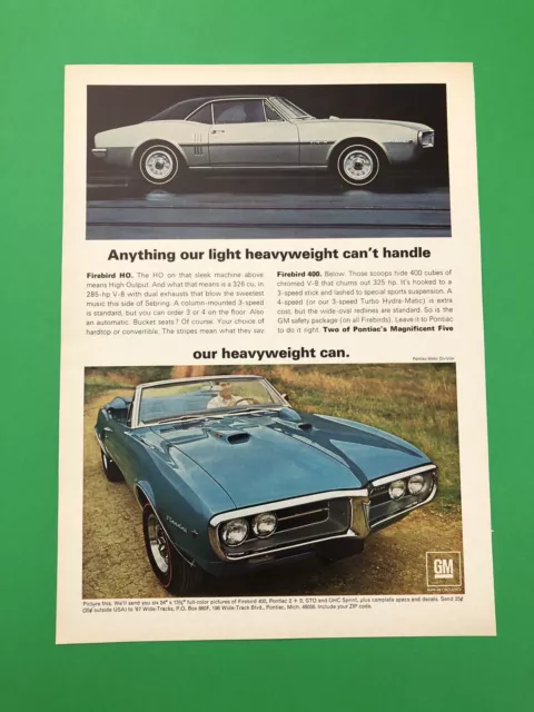 1967 Pontiac Firebird Original Vintage Print Ad Advertisement