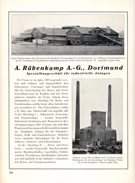 Baugeschäft Rübenkamp Dortmund Reklame 1925 Zeche Königsborn Dorstfeld Sachsen