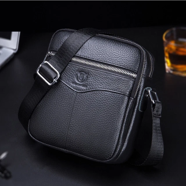 Mens Genuine Leather Sling Bag Shoulder Crossbody Messenger Bag Business Small E