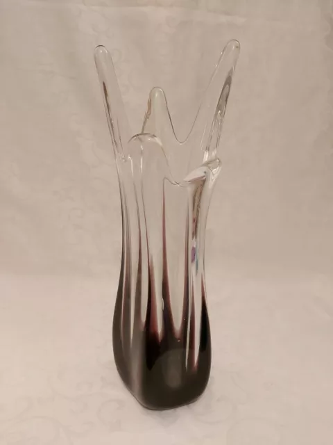 Antique Best Art Glass Foreign Japanese, Dripped Purple And Clear Glass Vase